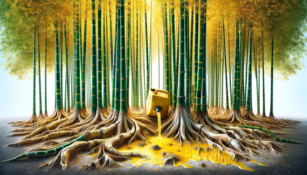 Bamboo Forest Showing Signs of Damage Due to Gasoline Exposure