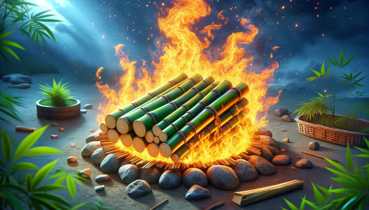 Bamboo Being Used Effectively as Firewood in a Fireplace