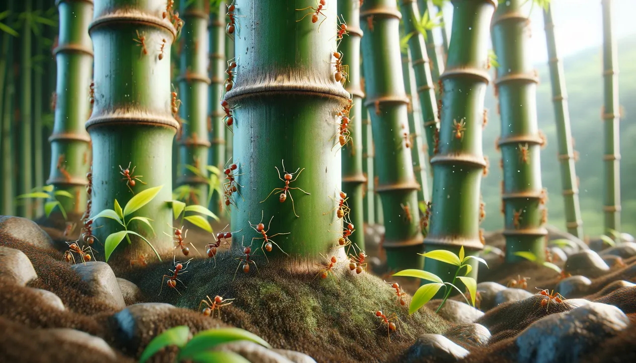 Ants Visible on Bamboo, Indicating a Threat