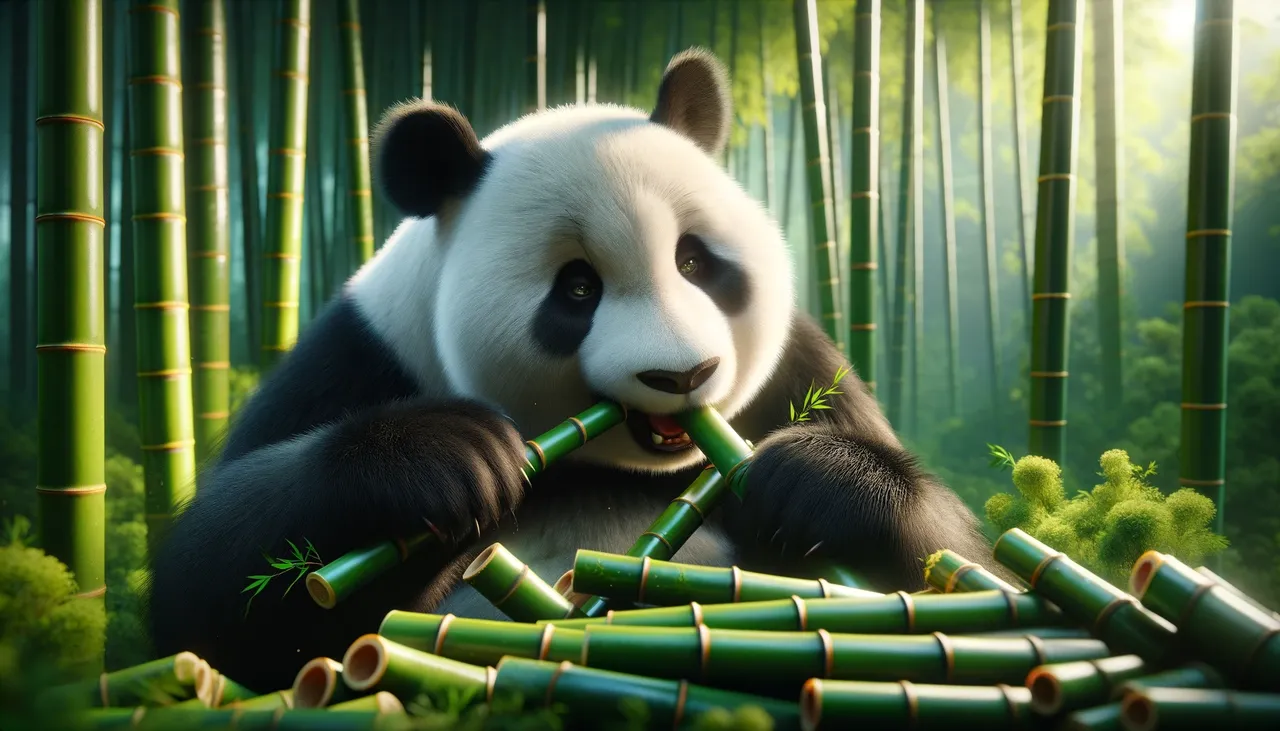 Panda in Natural Habitat Eating Specific Bamboo Species