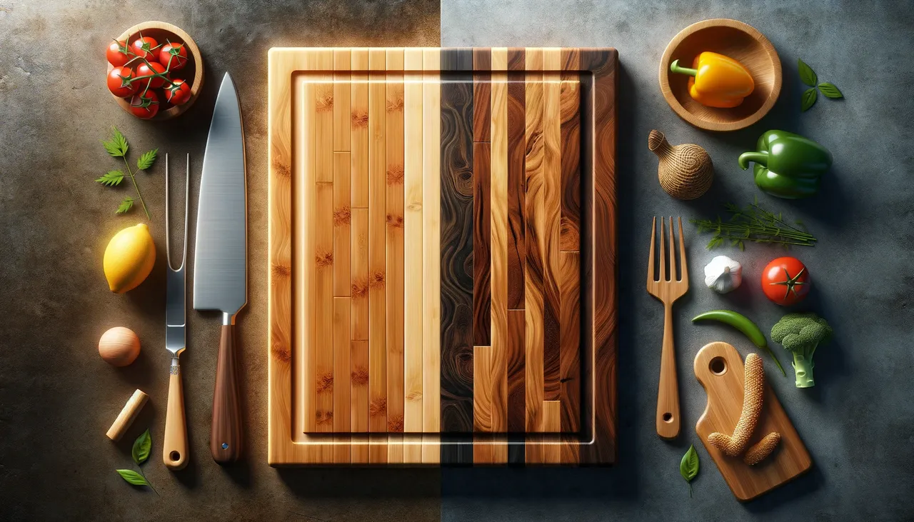 Side-by-Side Comparison of Bamboo and Wood Cutting Boards in Kitchen