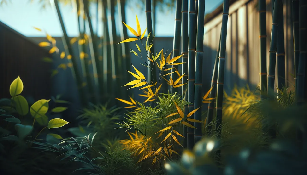 Few Yellow Leaves Amongst Green Bamboo in a Backyard