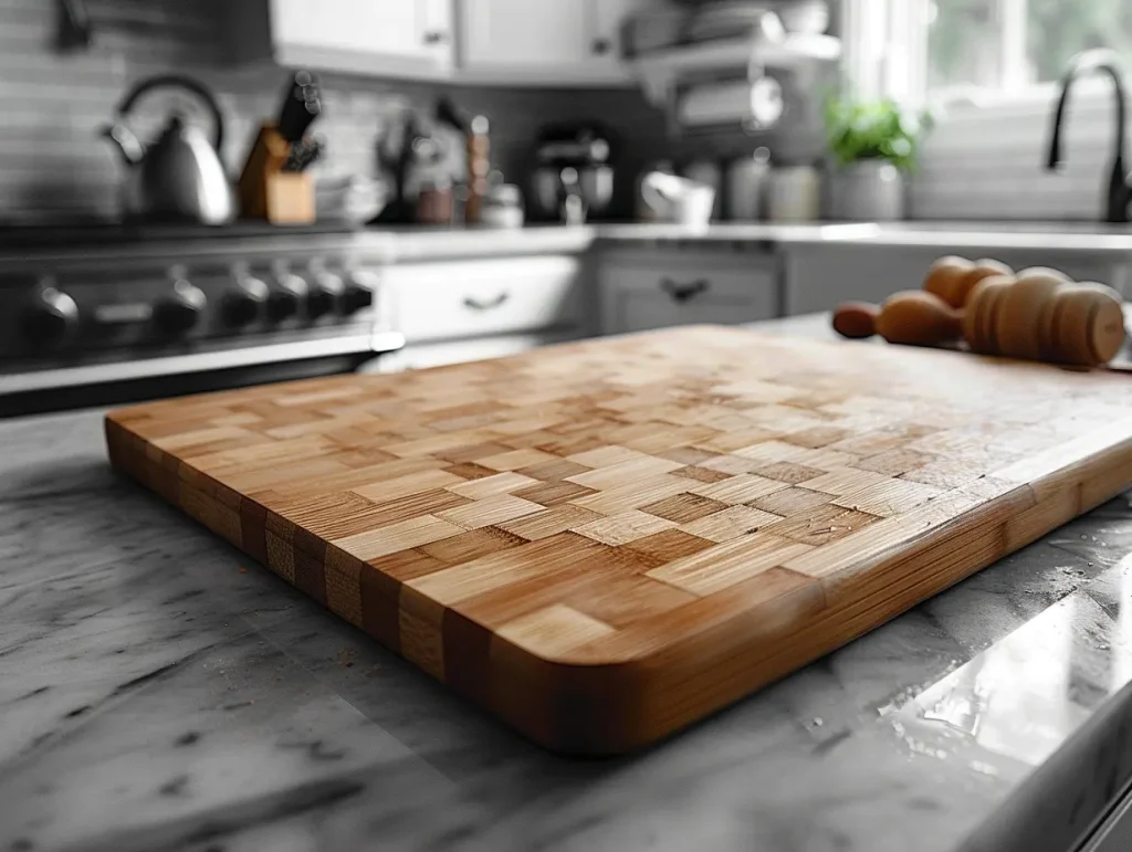 Bamboo cutting board detailed texture