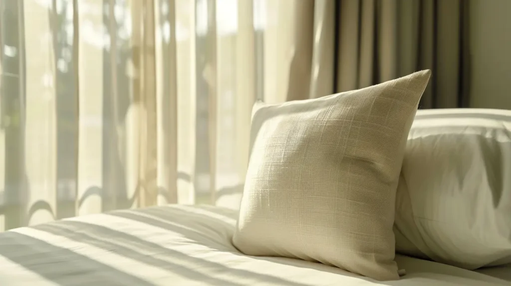 Bamboo pillows sits atop a bed