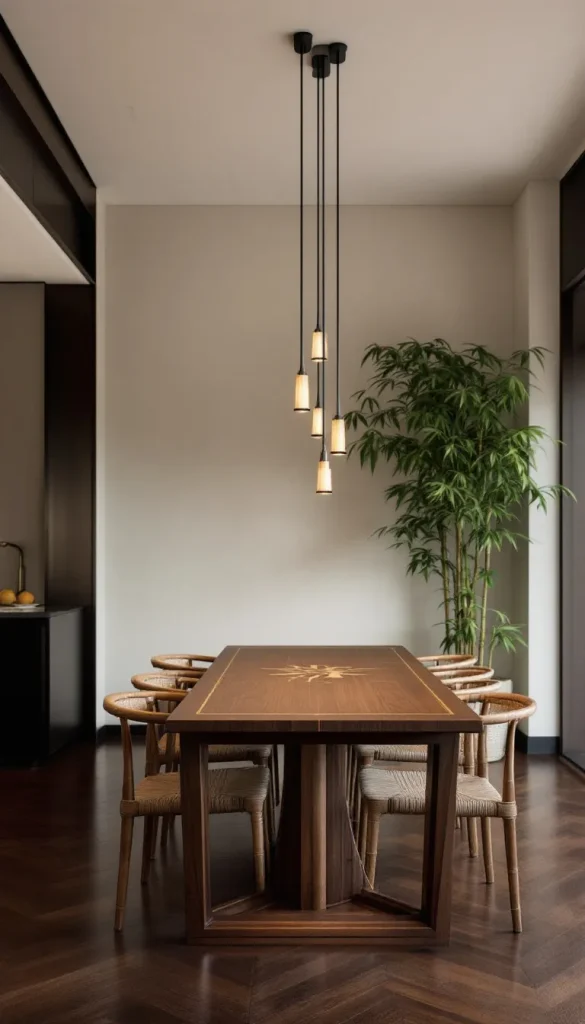 Elegant dining room bamboo table asian inspired decor