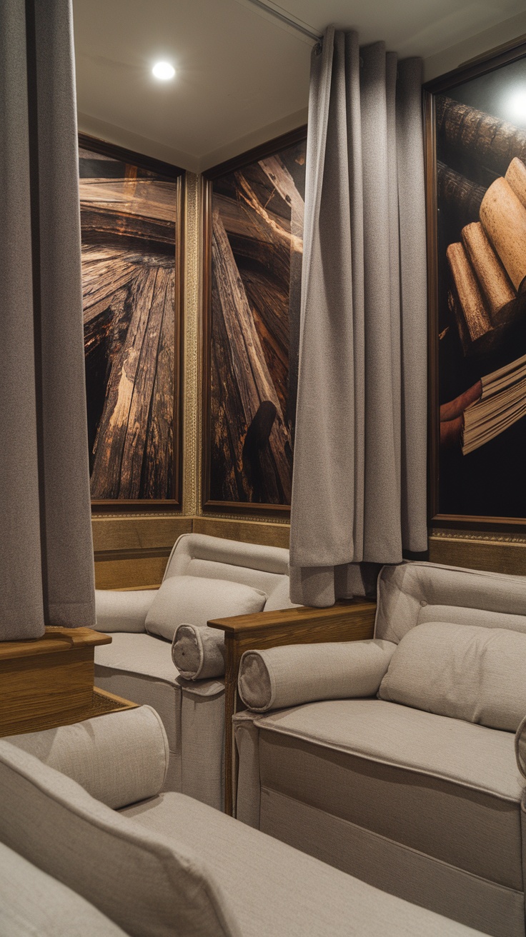 A cozy and soundproof reading room with soft couches and a stylish decor.