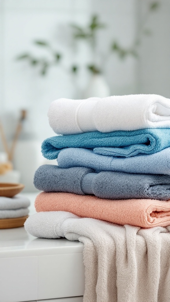Stack of neatly folded towels in various colors