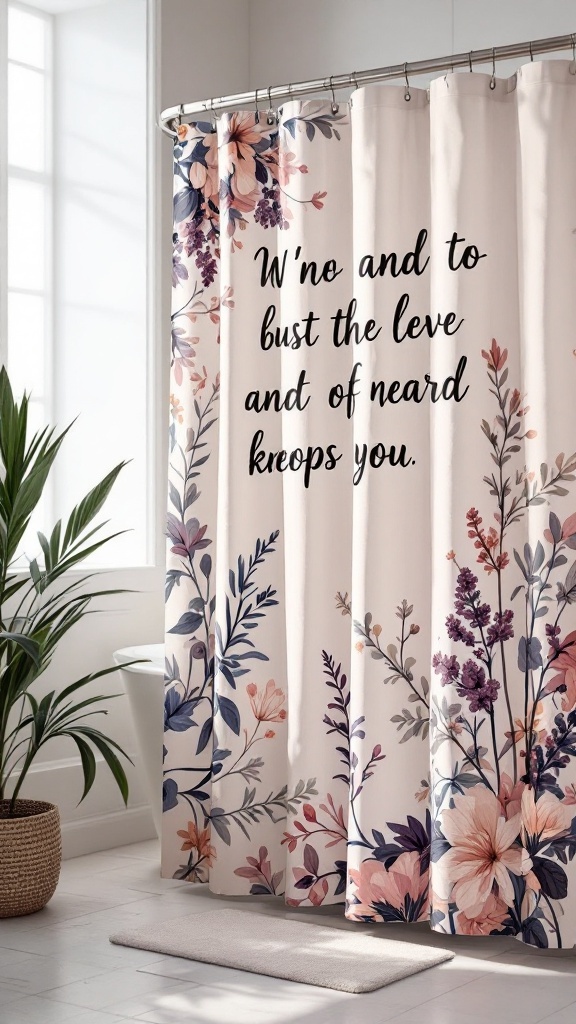 Elegant floral shower curtain in a bathroom setting