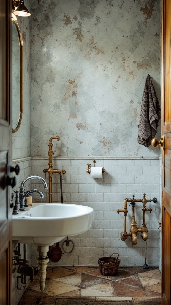 A vintage bathroom with elegant fixtures and a charming layout.