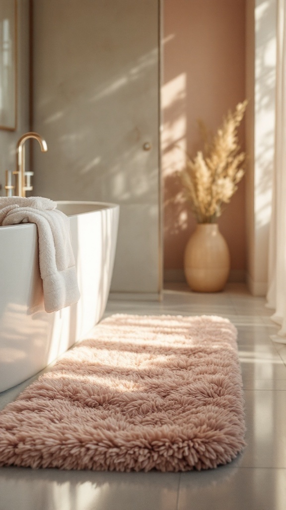 Luxurious plush bath mat in a stylish bathroom setting