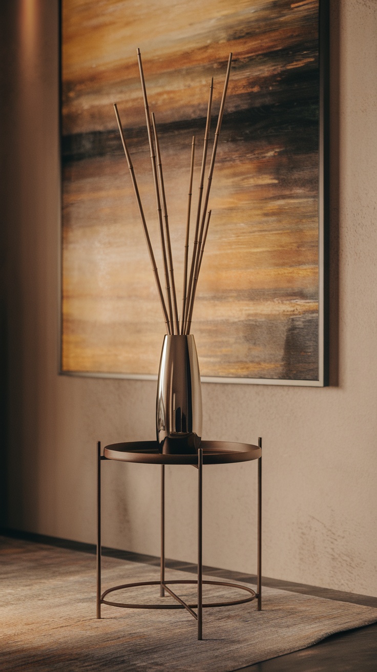 Decorative bamboo sticks in a sleek vase on a modern table