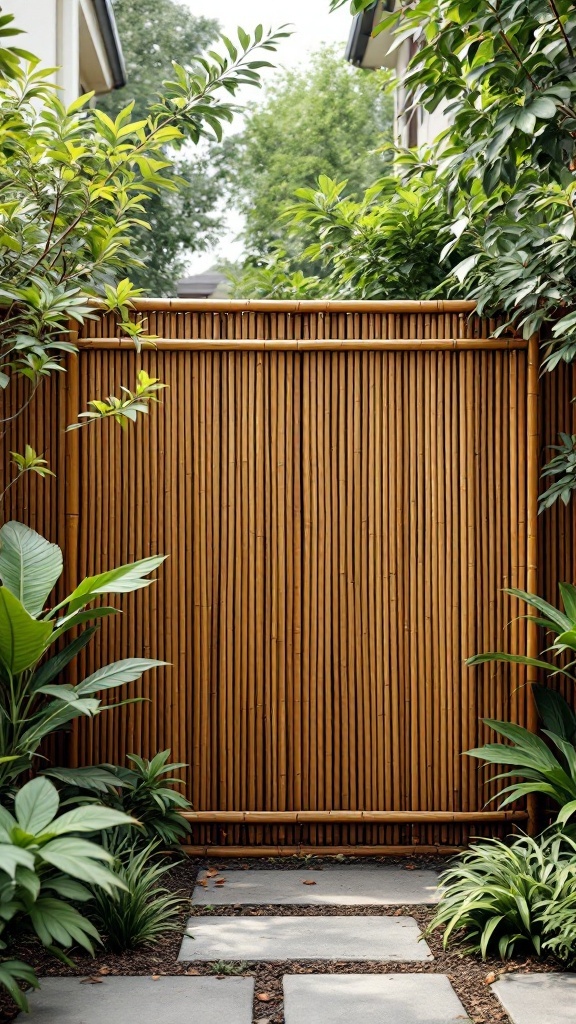 Bamboo fencing in a backyard garden