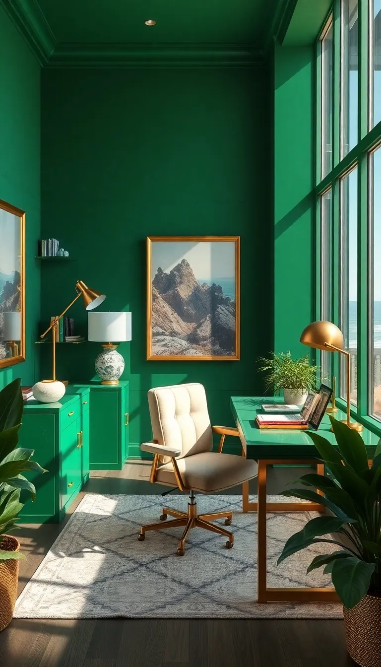 6. Embracing Emerald: Stunning Office Decor