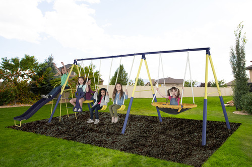 Sportspower Super Star Outdoor Kids Metal Swing Set: 2 Swings, 1 Flying Saucer, 1 Glider, 1 Wavy Slide - Exceeds ASTM Standards