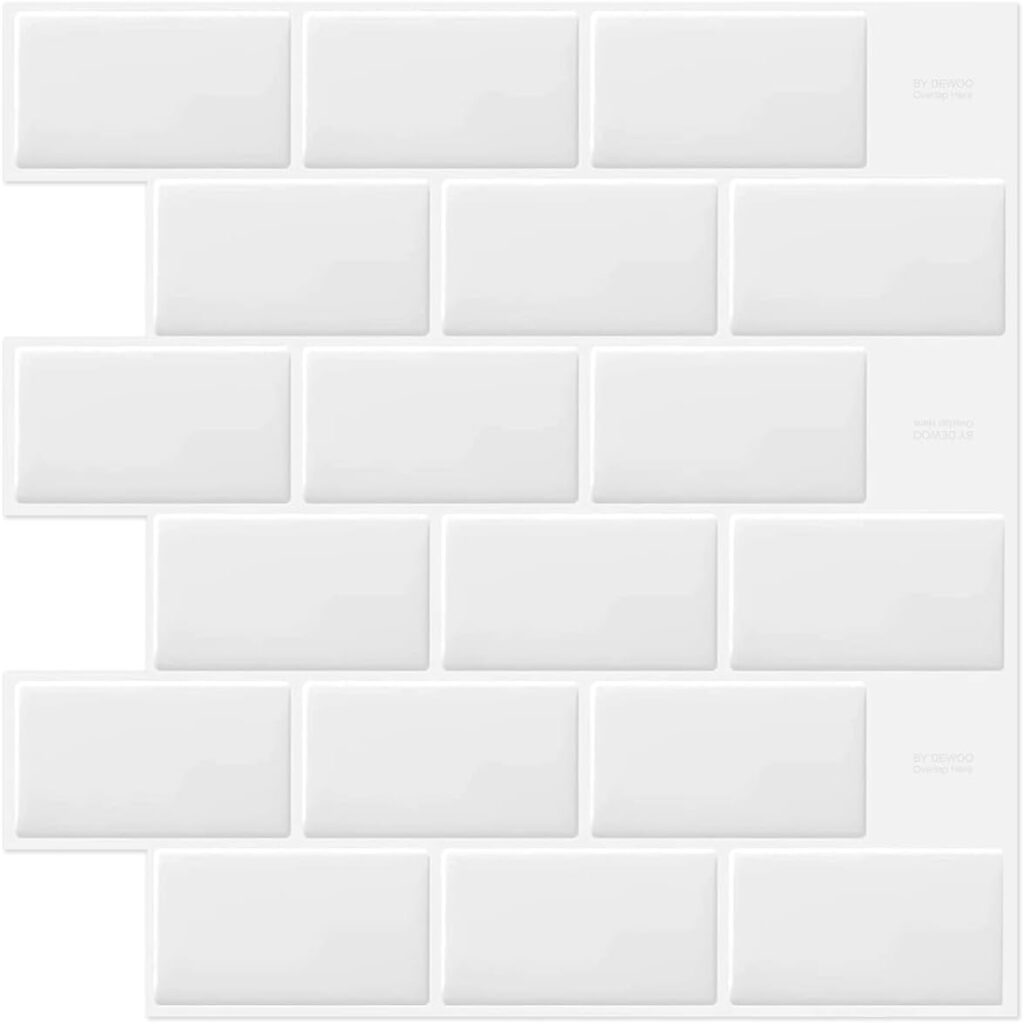 DEWOO White Peel and Stick Backsplash Subway Tile Self Adhesive Wall Tiles for Kitchen Bathroom, 10-Sheet, 12"×12"