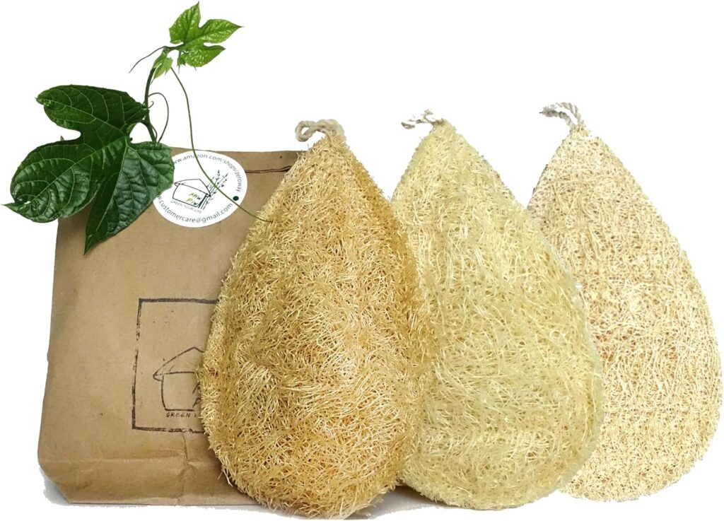 Natural Loofah Dish Sponge Pack 3 Vegetable Scrubber for Kitchen -100% Biodegradable Compostable Dishwashing Scouring Pad Zero Waste Plastic Free Eco Friendly Sustainable