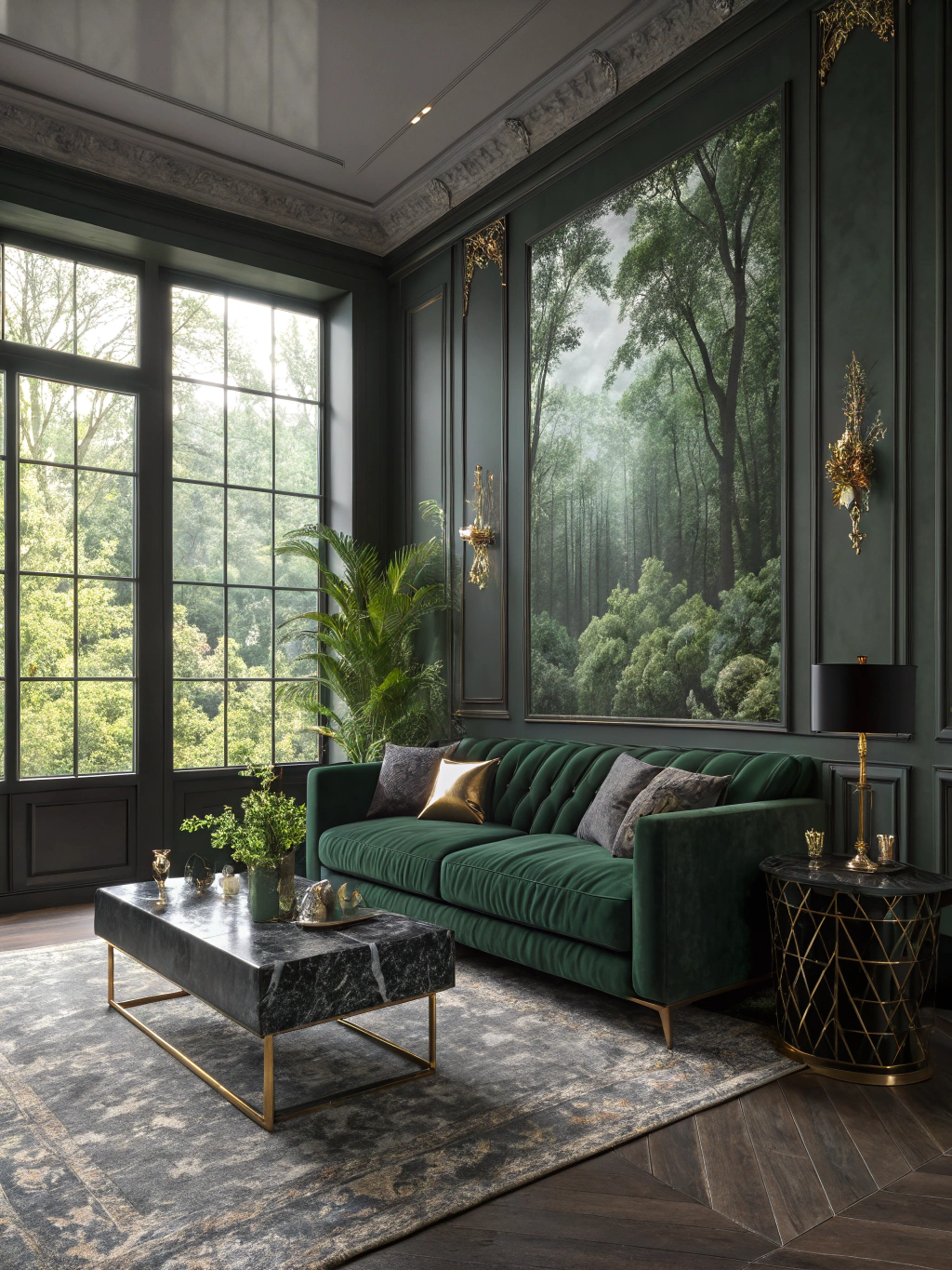 Deep Greens and Moody Interiors