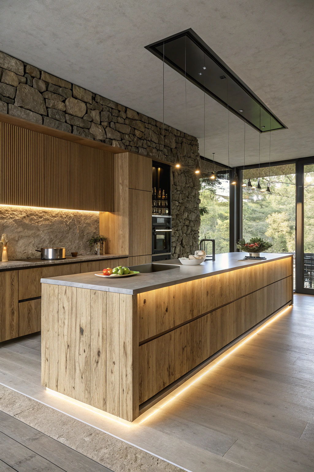 Modern Island Designs with Wood and Light