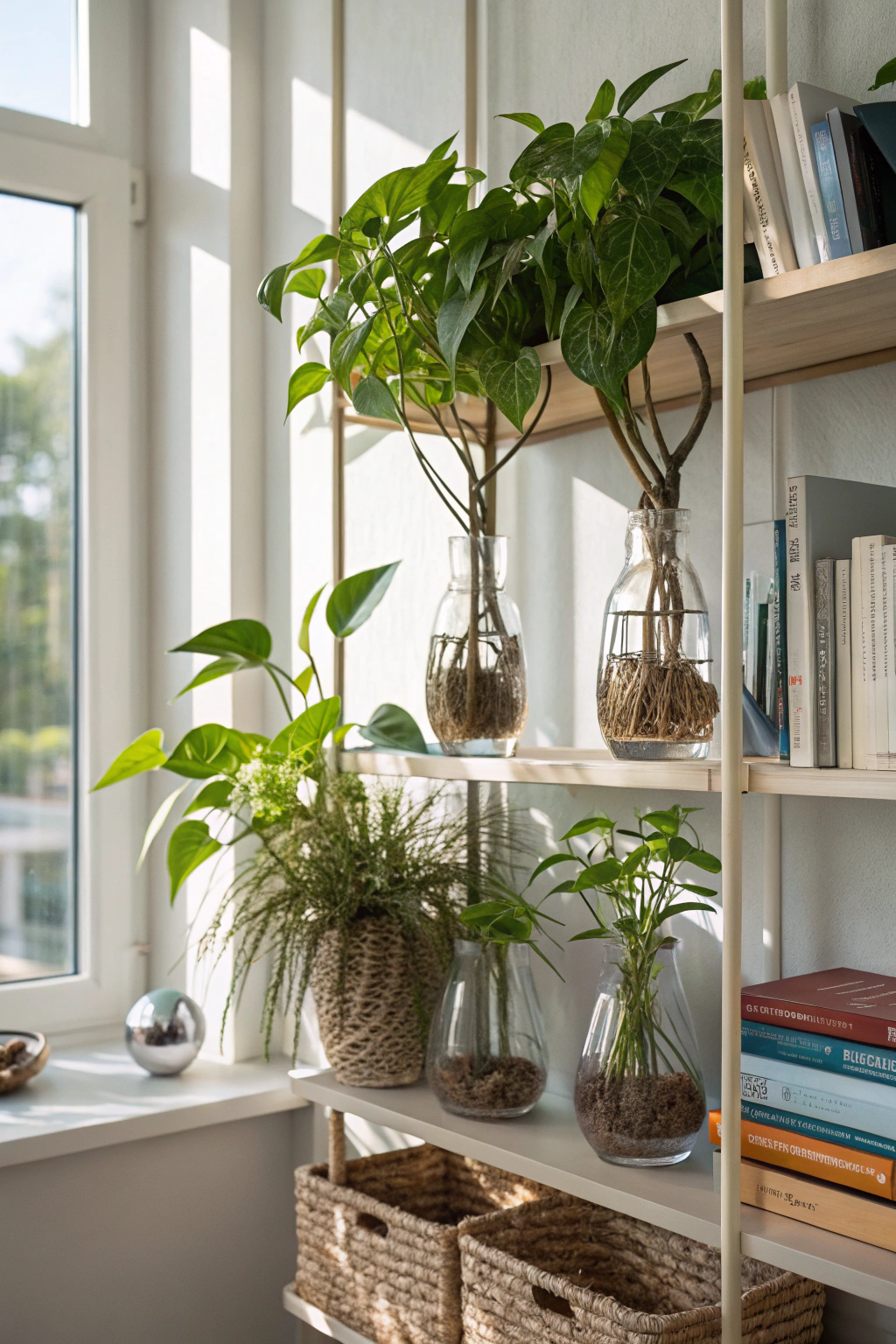 Shelf Styling with Water Garden Plants