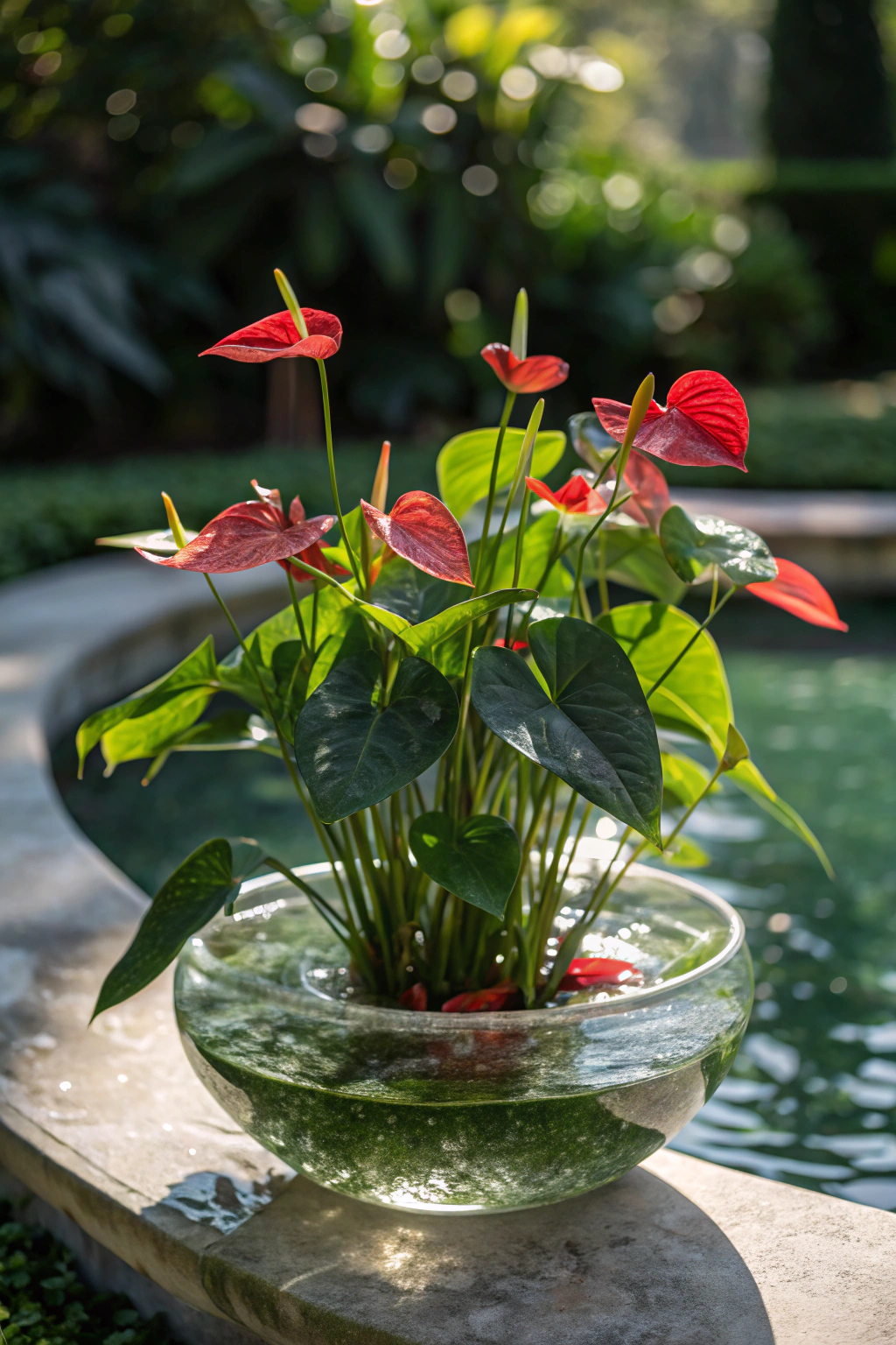 Lush Anthuriums: Elegance in Water