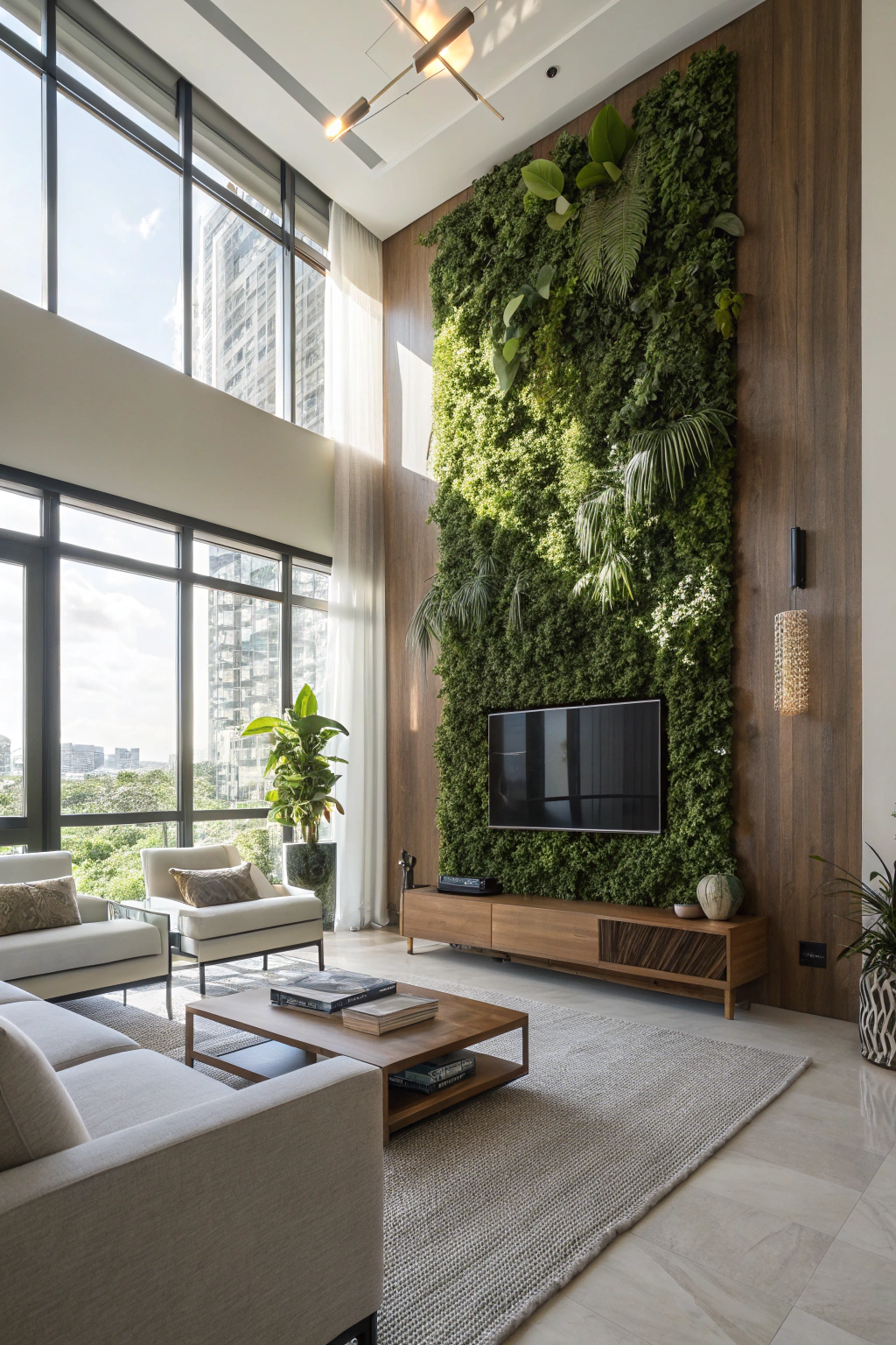 Living Room Plant Walls for a Stylish Touch