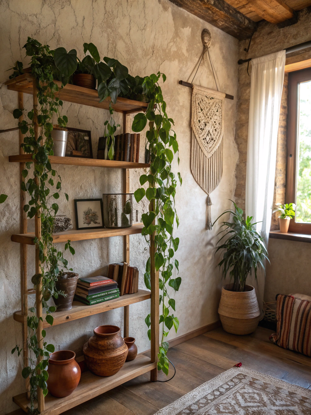 Boho Shelving Magic with Leafy Greens