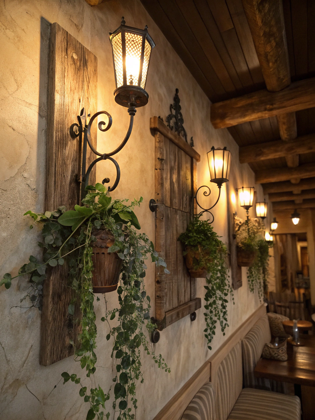 Rustic Sconces with Faux Plant Decor