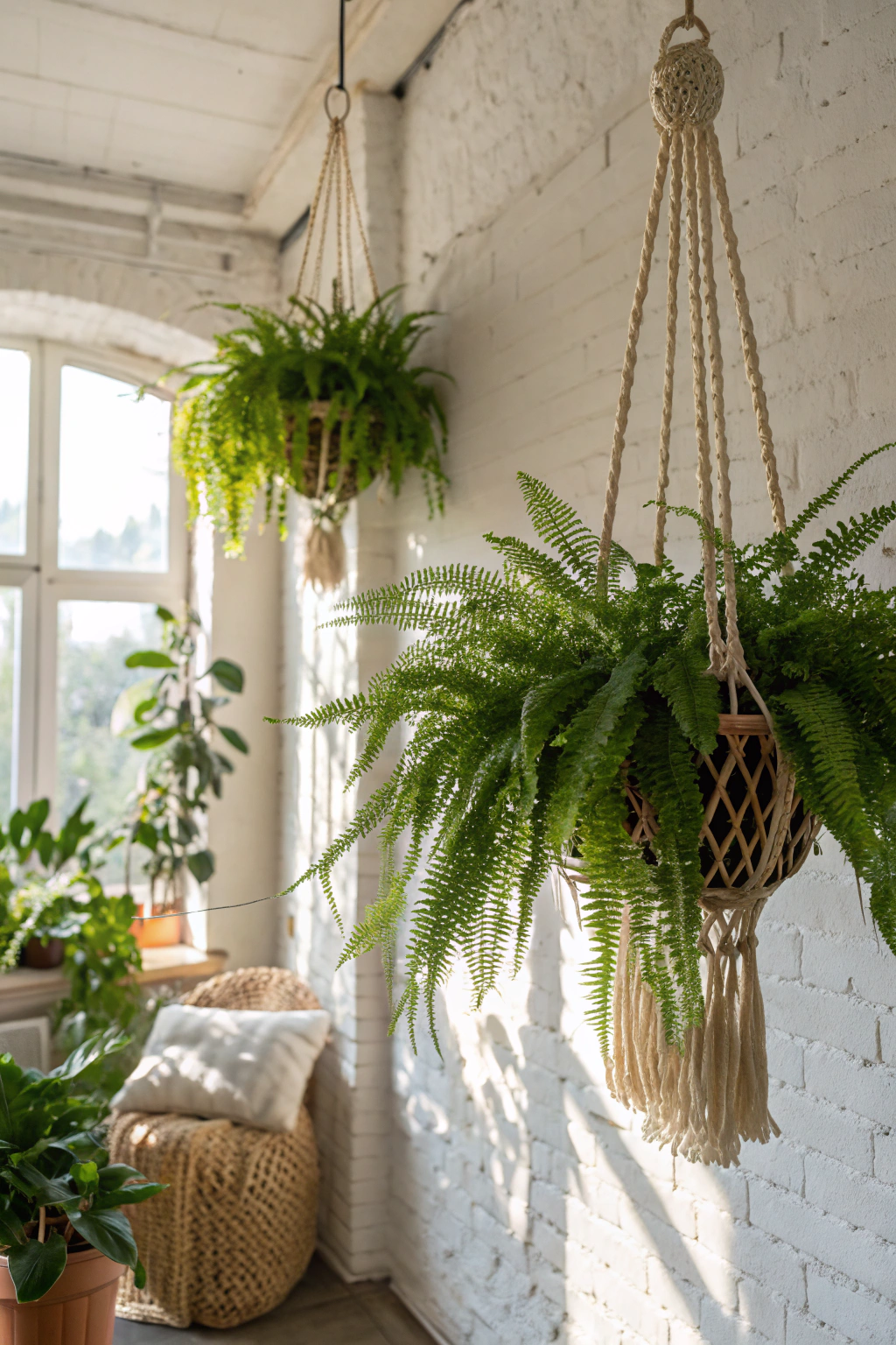 Boho-Chic Vibes with Hanging Ferns