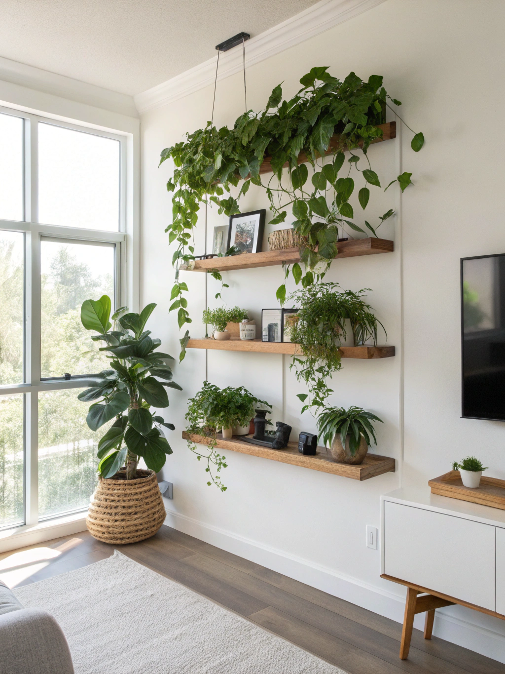 Transform Your Living Room with Floating Plant Shelves