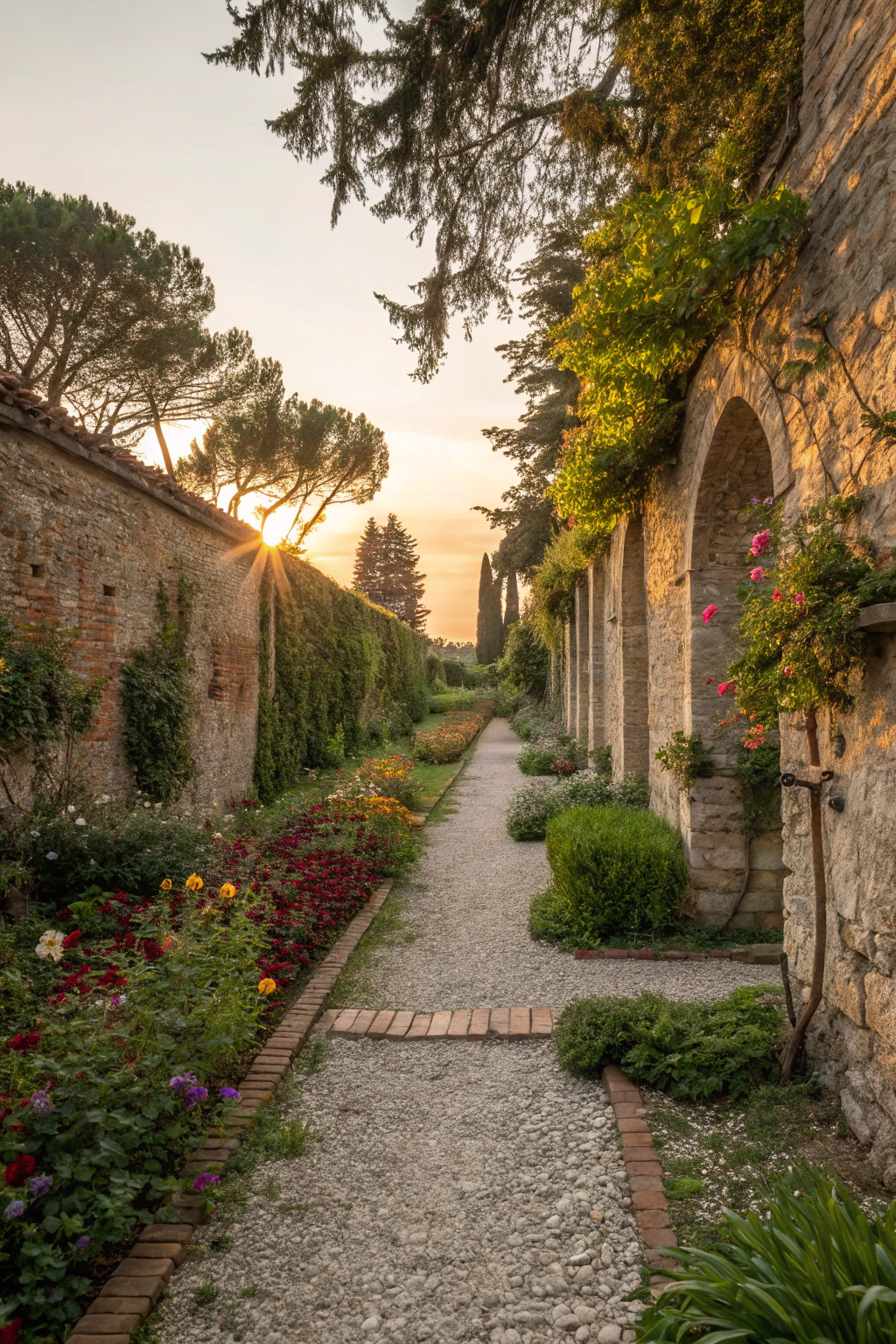 Pathways of Pebbles and Brick for Garden Allure