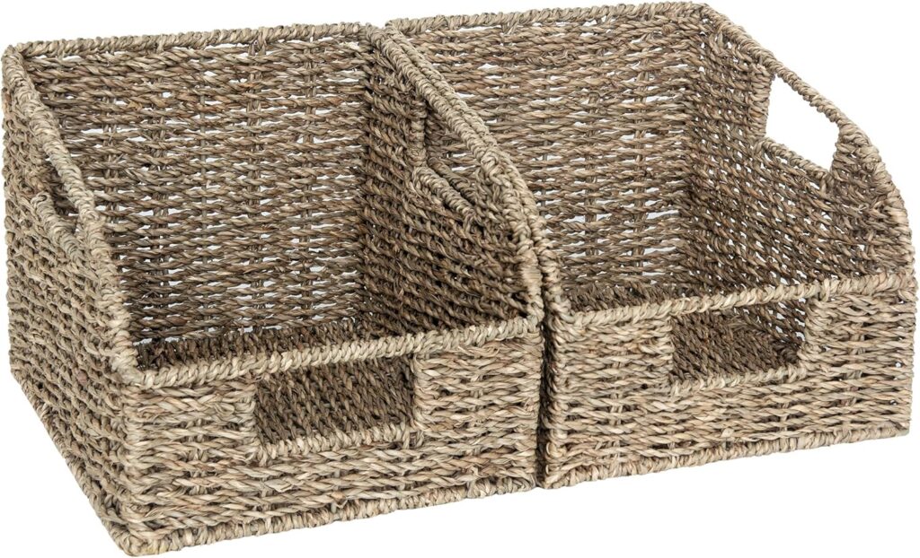 StorageWorks Wicker Baskets for Organizing, Pantry Organizers and Storage, Seagrass Storage Basket for Pantry Shelves, Natural, 2 Pack