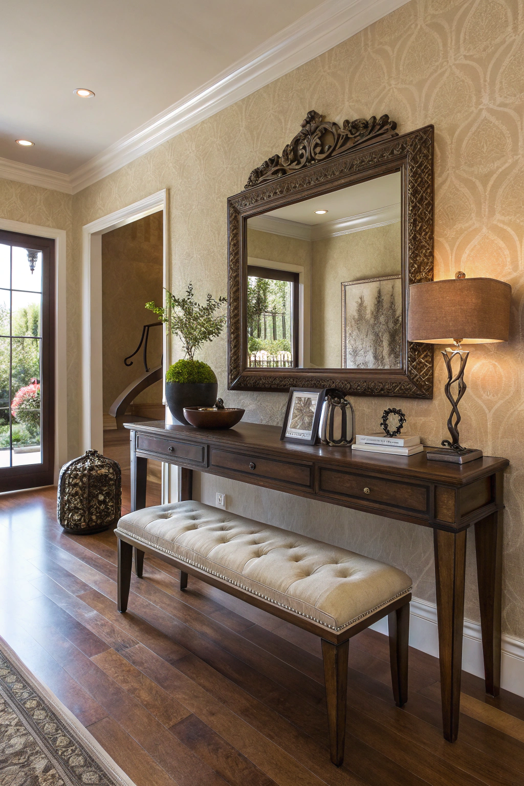 Chic Console Tables with Bench Pairings