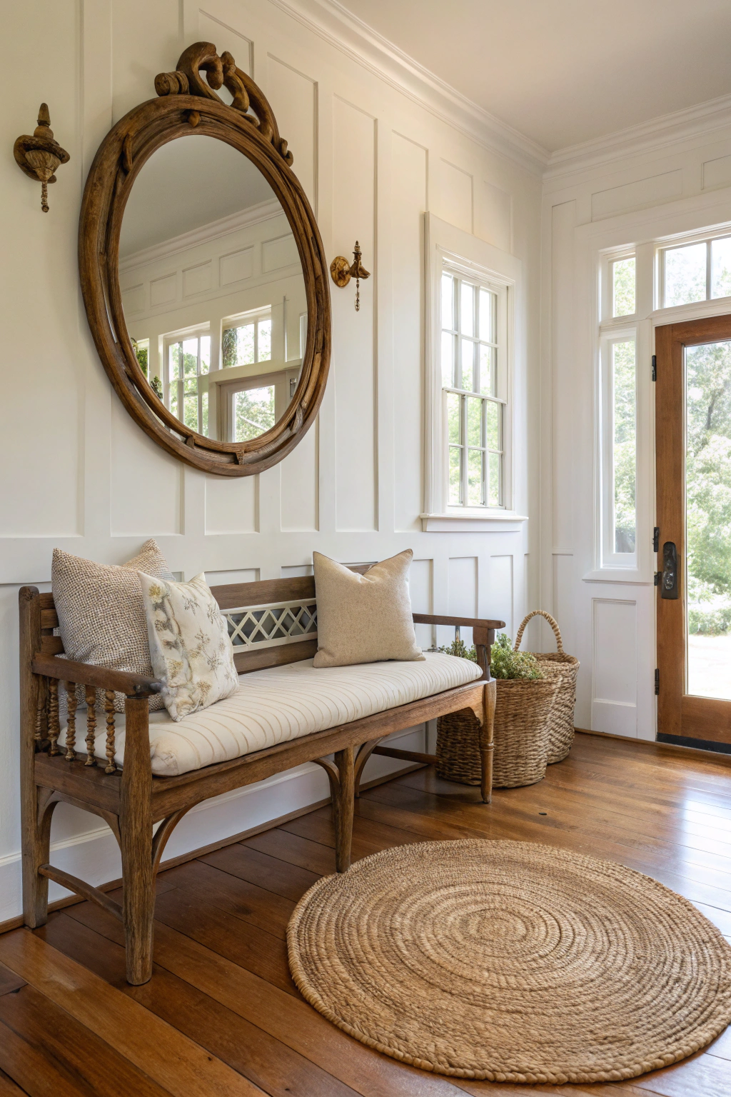Foyer Designs with Bench and Mirror Focus