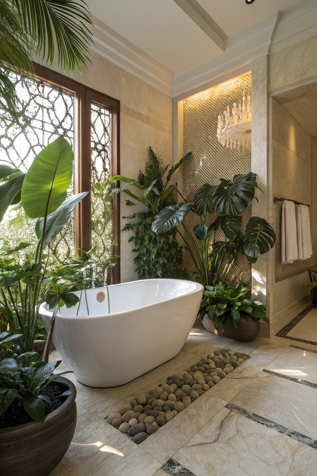 Master Bath Elegance with Garden Tub Plants