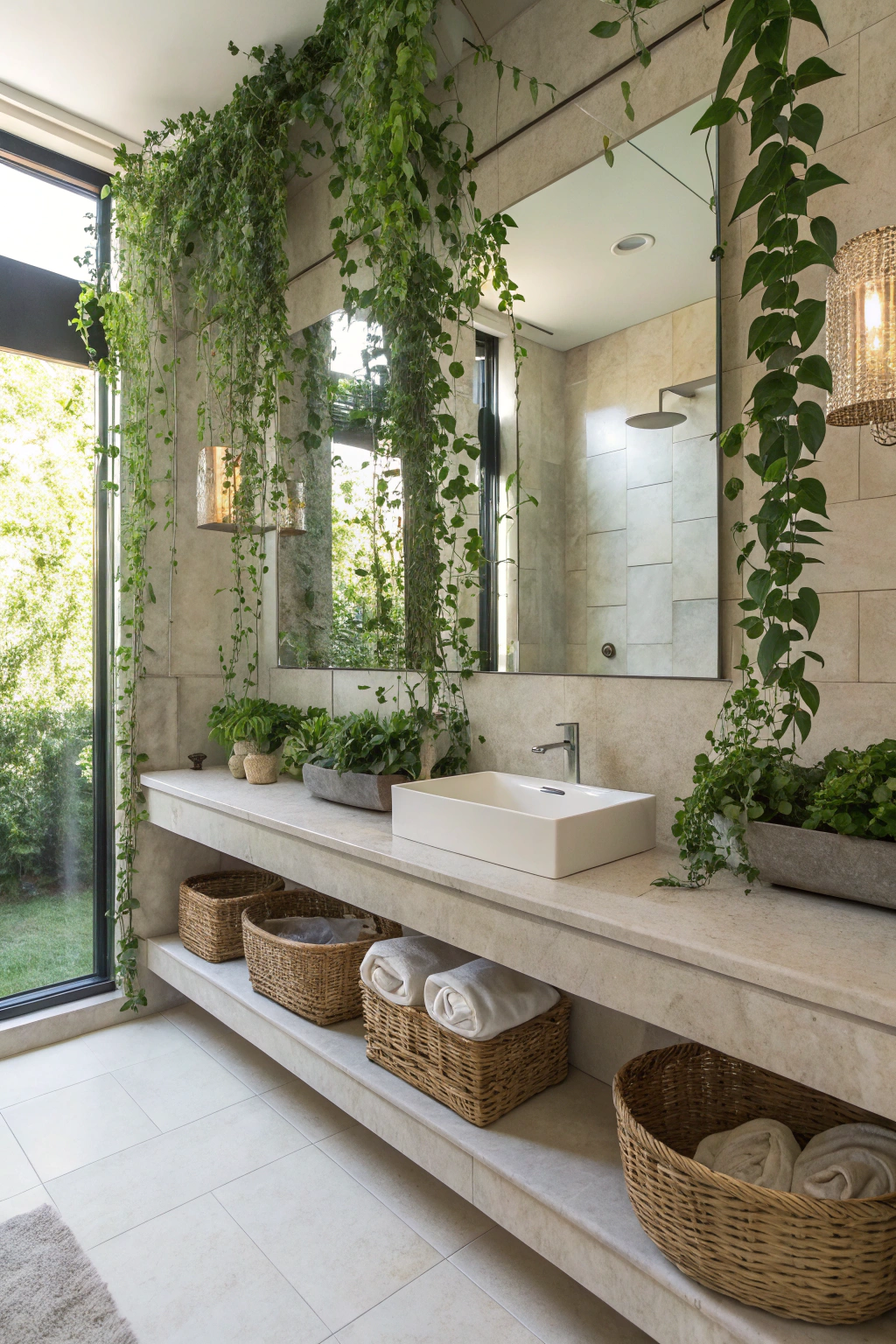 Small Bathroom Makeover Ideas with Plant Decor
