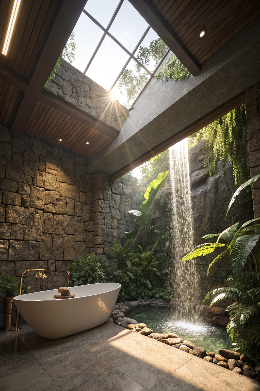 Skylight Magic: Infusing Natural Light with Waterfall Features