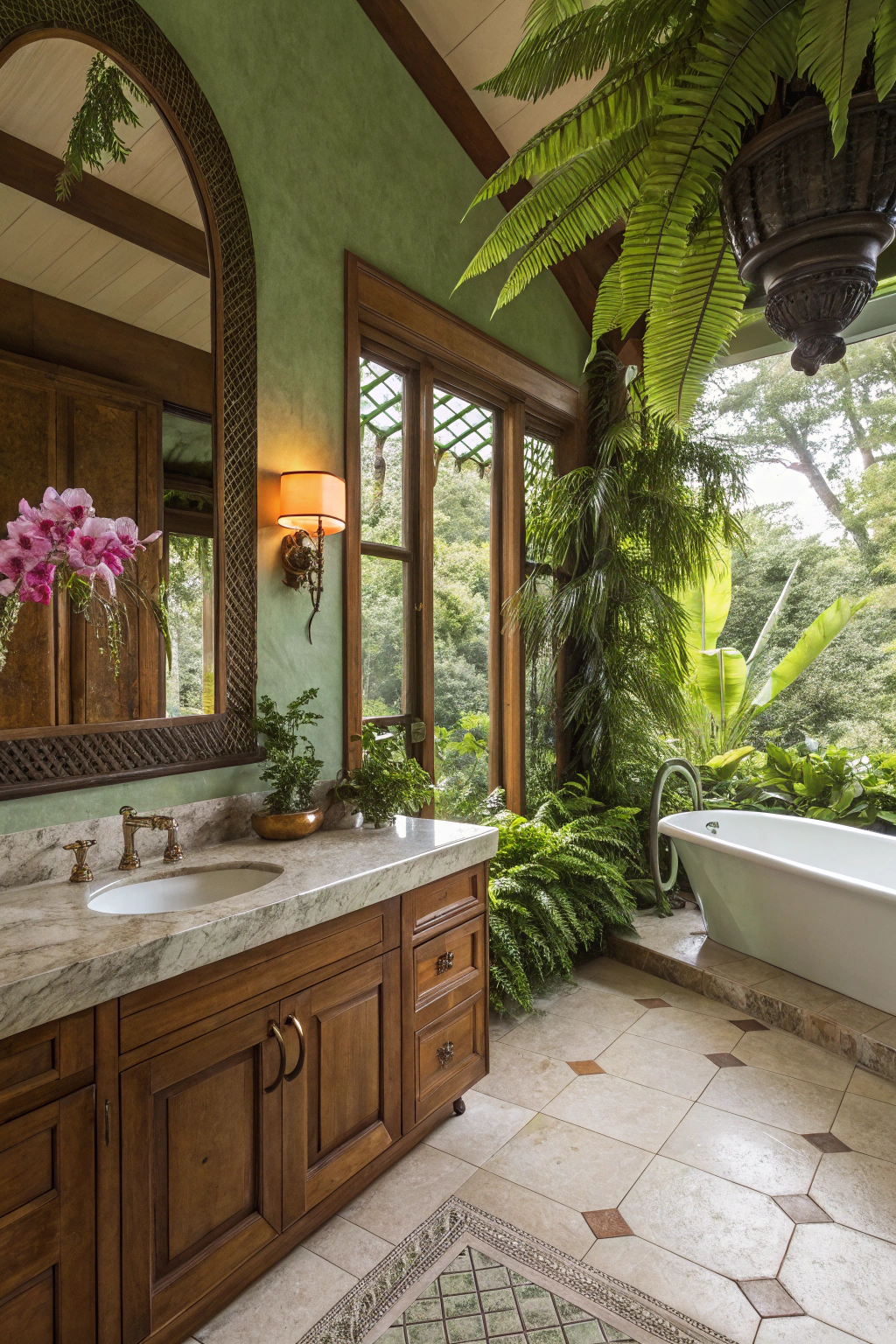 Botanical Bliss: Luxury Bathroom Design with Nature’s Palette