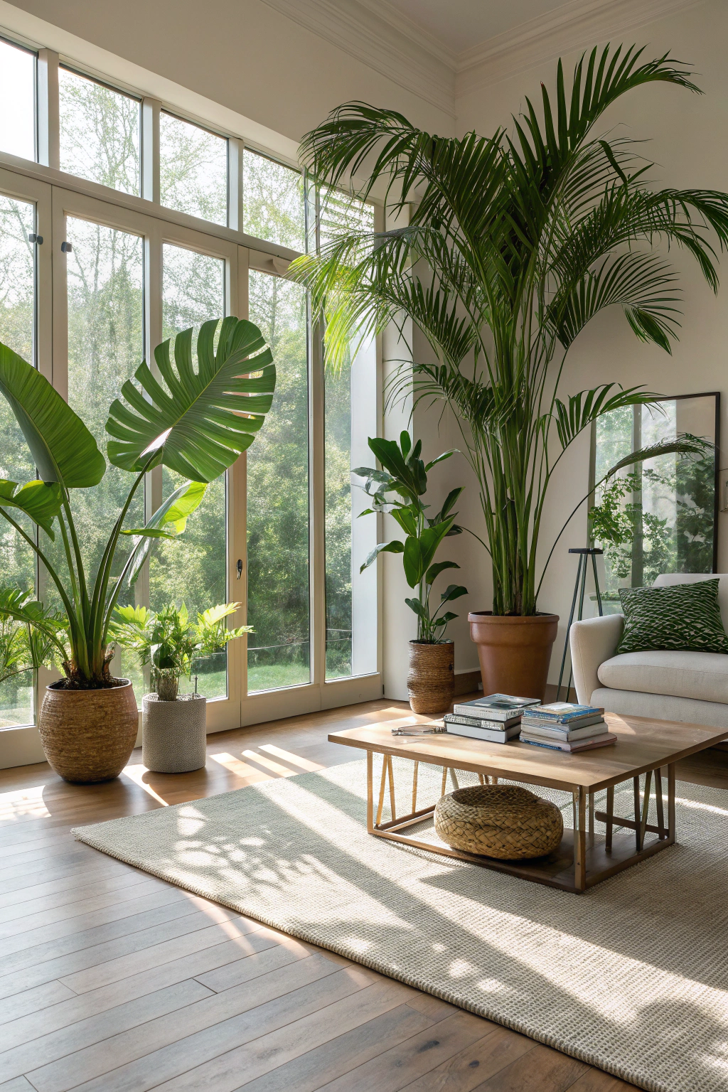 Showcasing Large Plants for Grand Living Room Designs