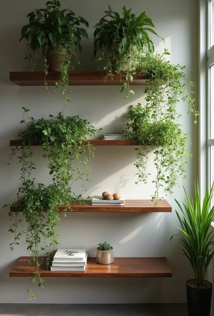 Floating Shelves with Cascading Greenery