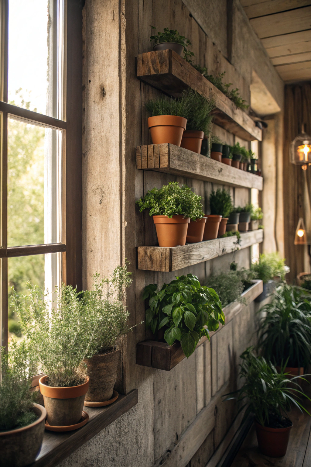 Rustic Herb Shelves for a Cozy Feel
