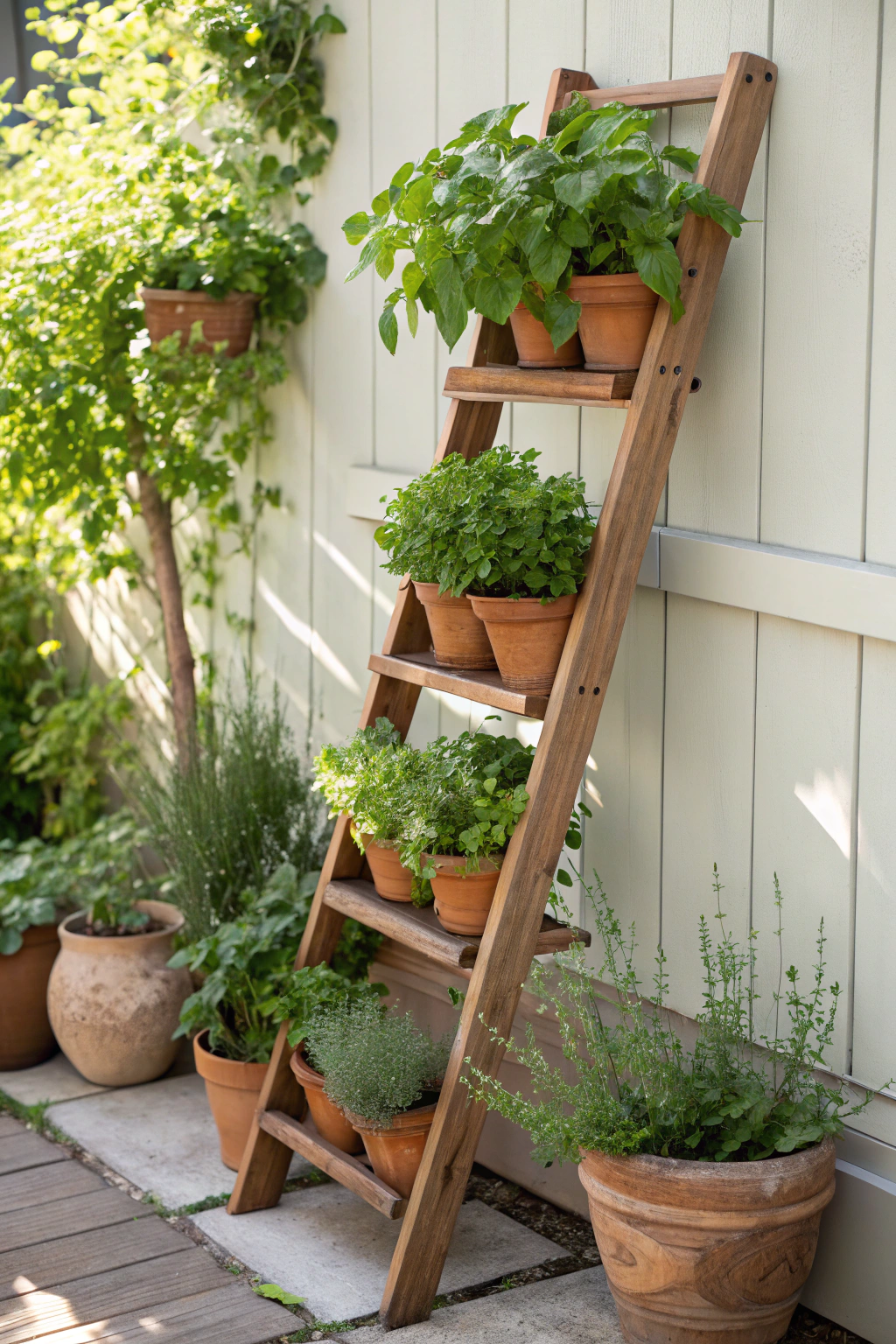 Chic Ladder Planters for Vertical Appeal
