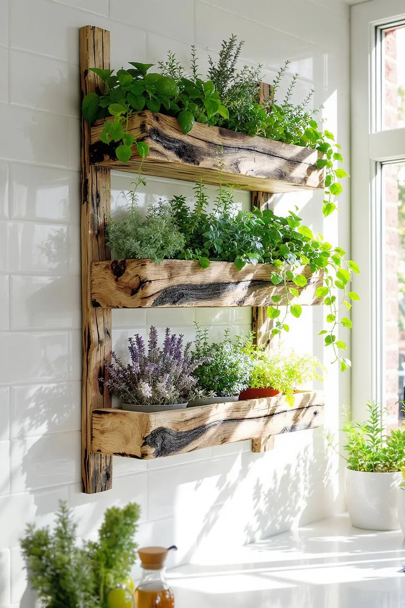 Chic Herb Garden Shelves for Kitchens
