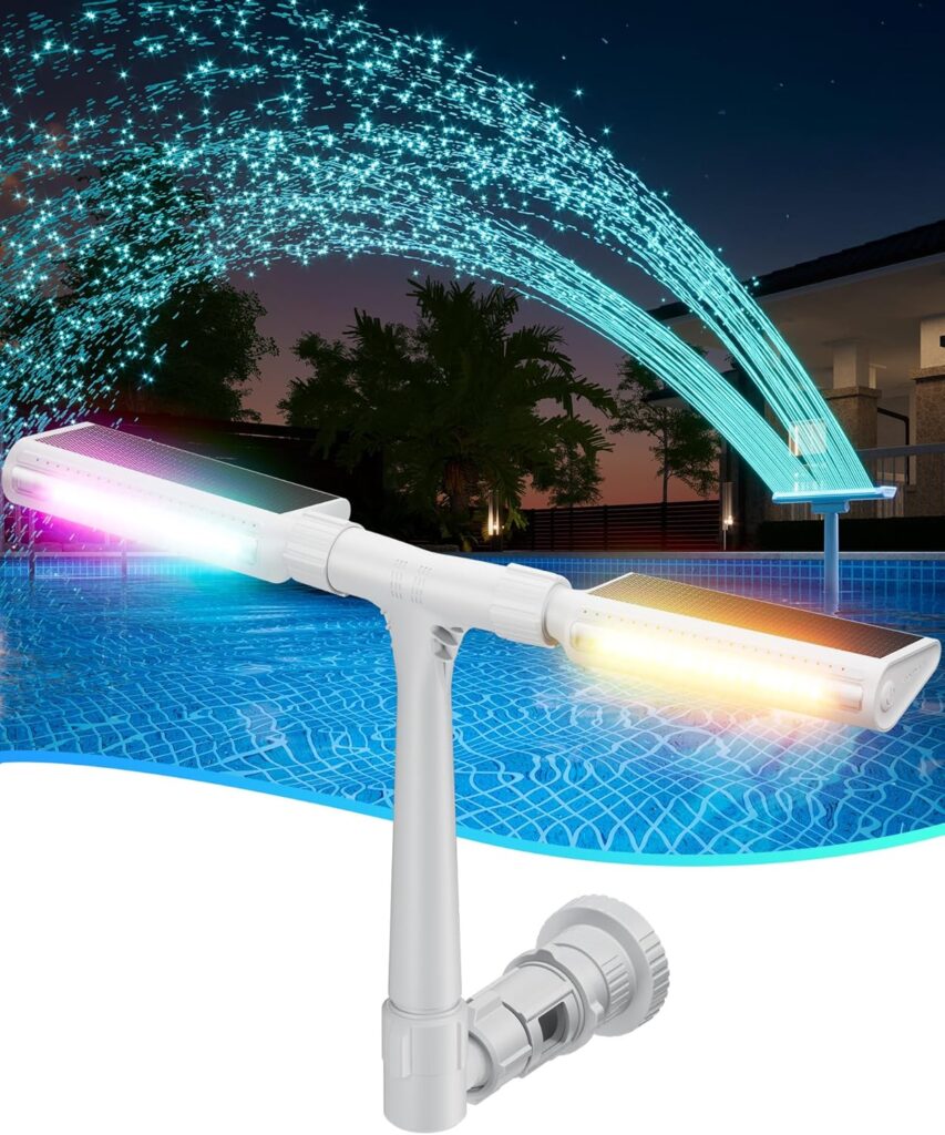 Original Solar Pool Fountain with 10-Color Lights – Auto Light Sensing, Remote-Controlled, Dual-Head Adjustable Sprinkler, Compatible with Above/Inground Pools