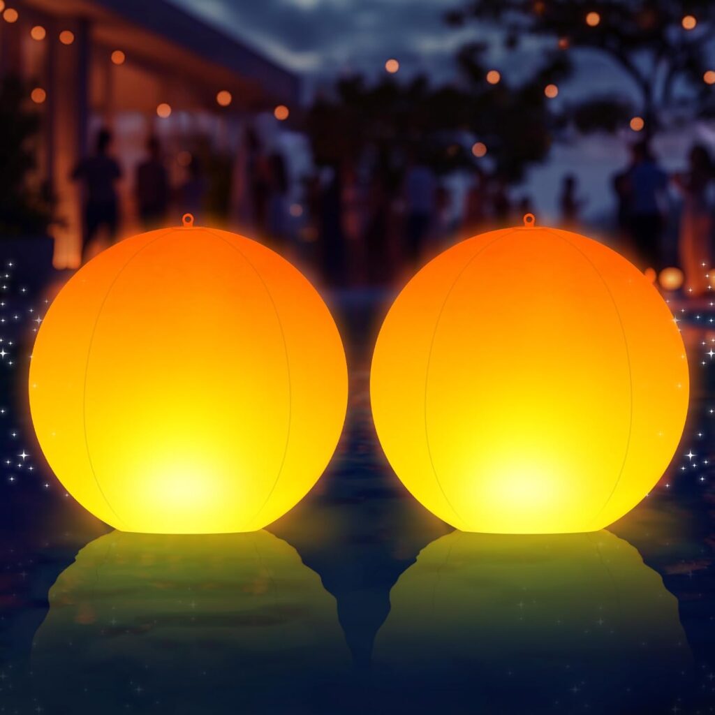 LanPool Floating Pool Lights,14" Flame Solar Pool Lights,Floating Glow Globe IP68 Waterproof, Solar Powered Swimming Pool Accessories, Large Floating Light Up Balls for Pool Pond Outdoor Decor-2PCS