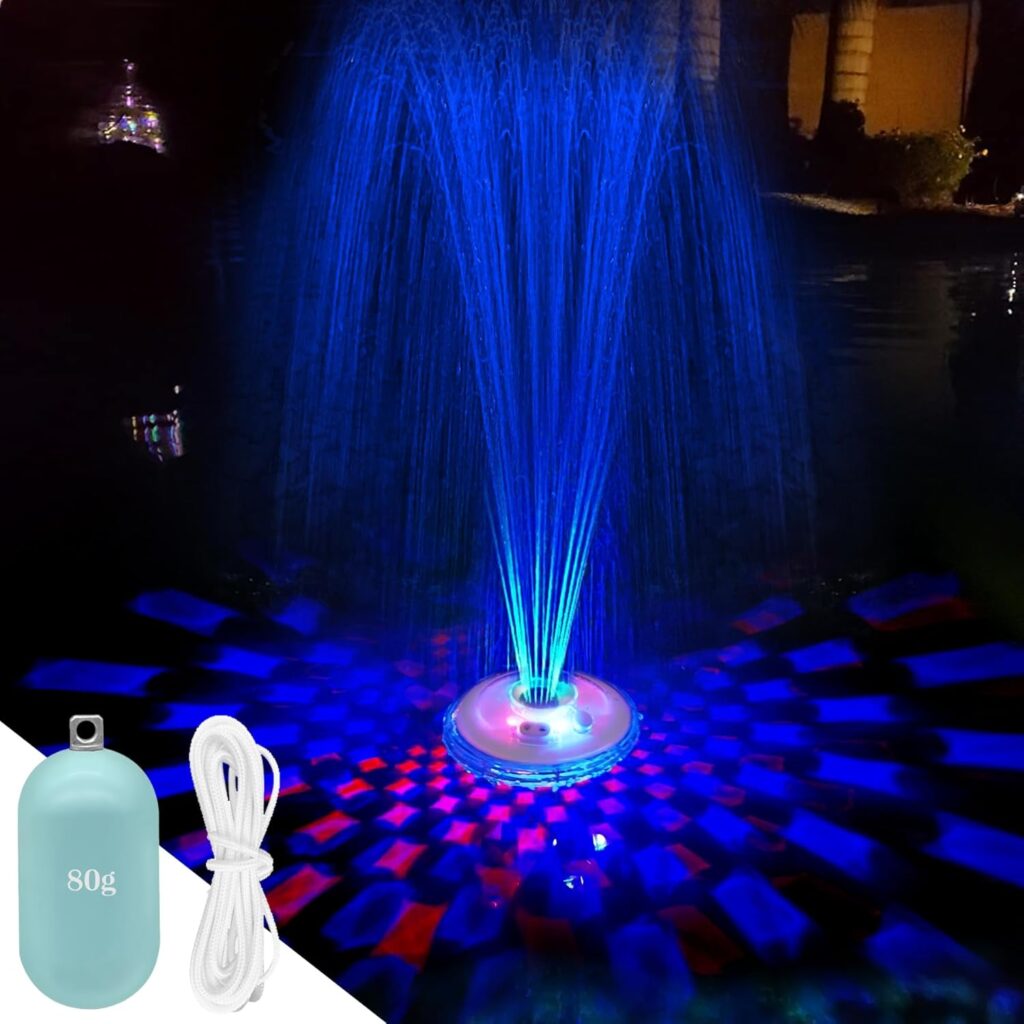 LanAqua Floating Pool Fountain with Underwater Light Show,Pool Water Fountains Pool Fountains with Anchor,2 Spray Modes Swimming Pool Fountain Pump,Pool Fountain for Inground Above Ground Pools-1PC