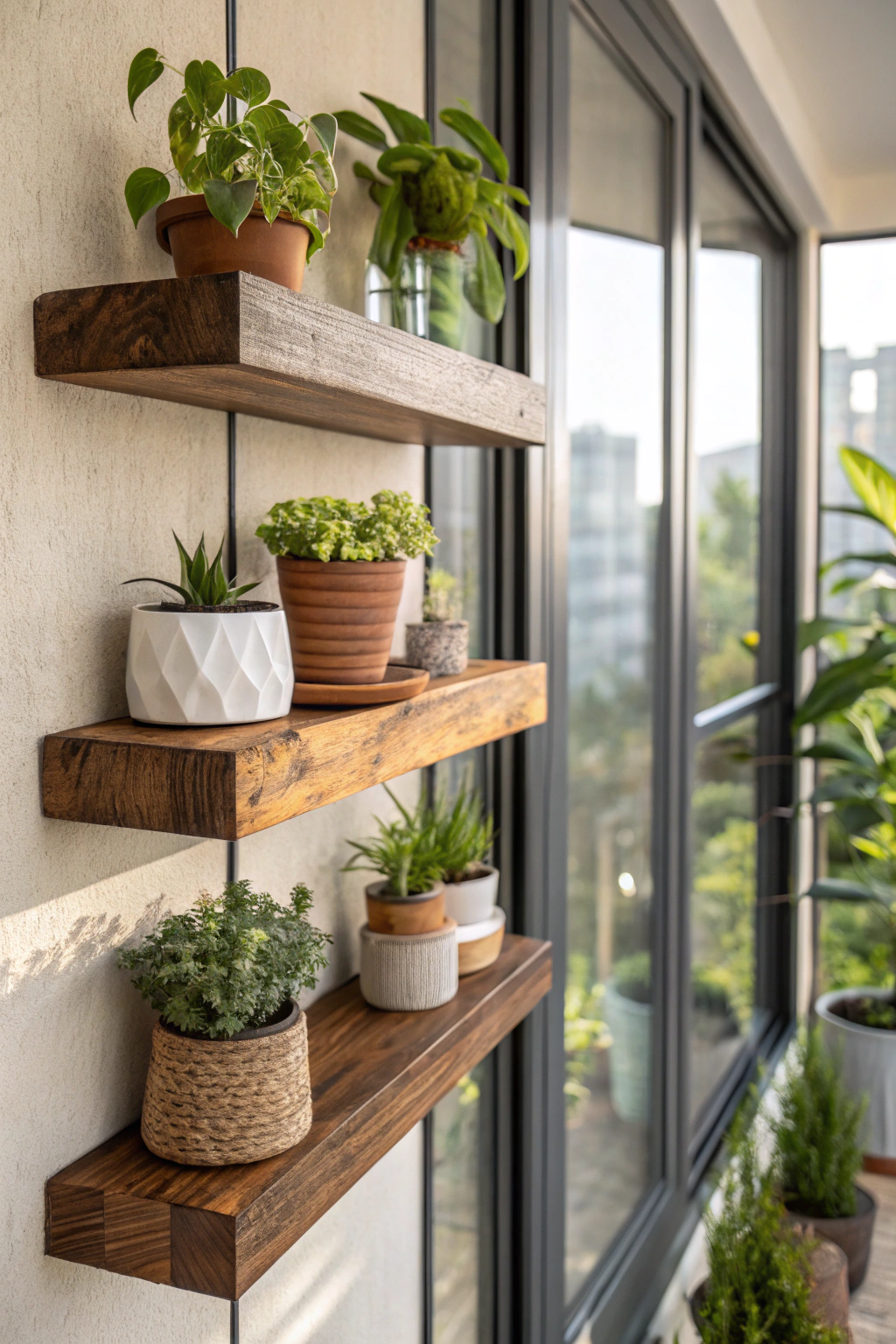 Floating Shelves with Greenery