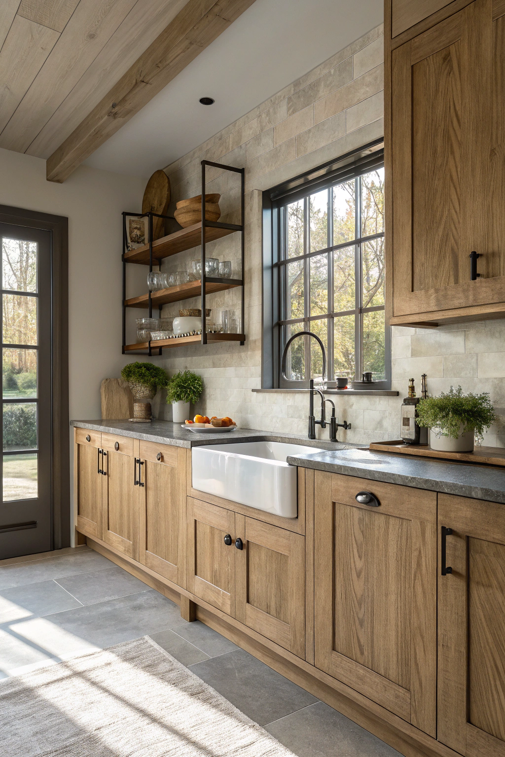 Farmhouse Flair: Modern Touches with Wood Cabinets