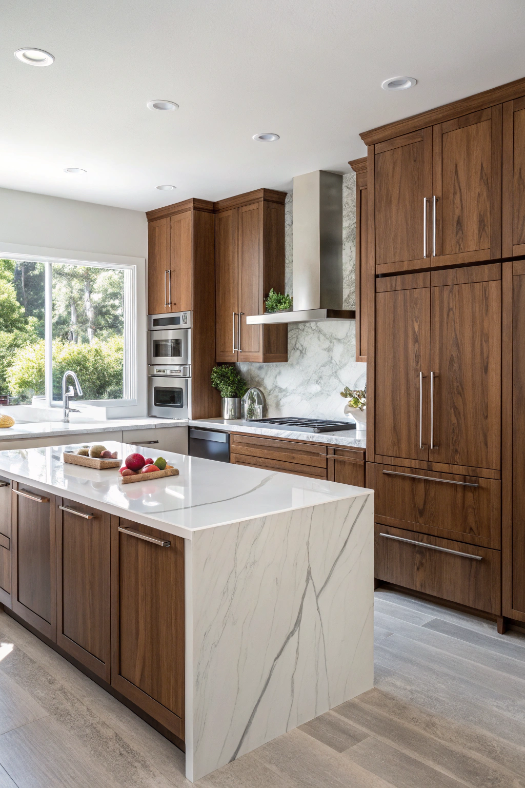 Contrast with White: Walnut and White Kitchen Harmony