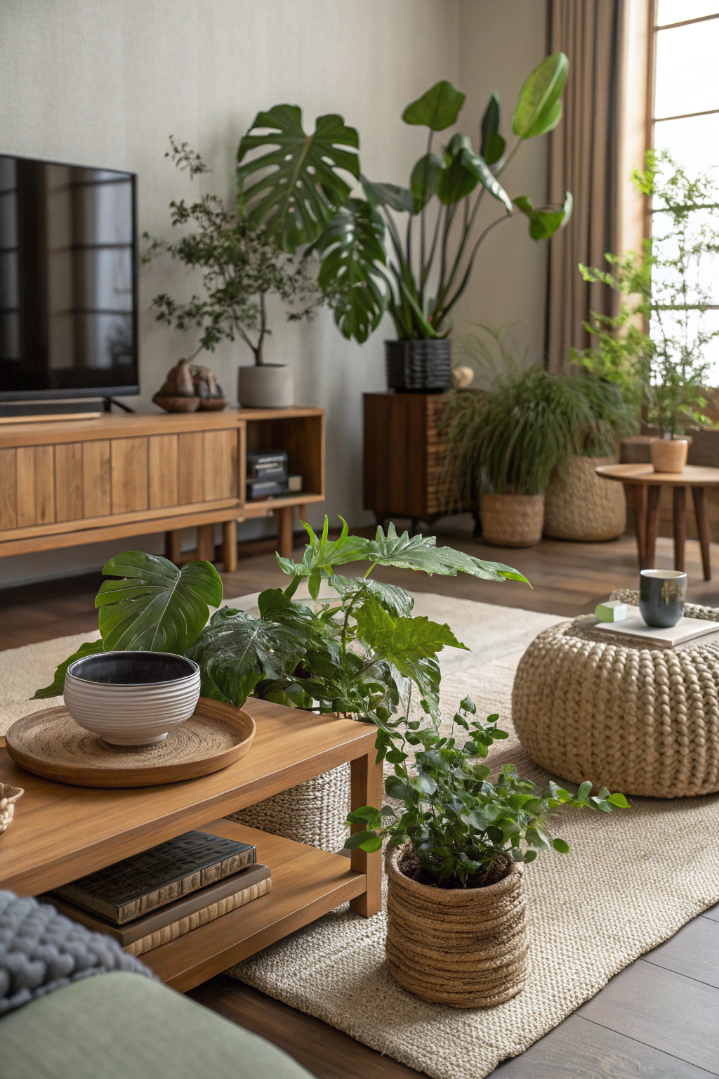Japandi Living Room Decor with Plants