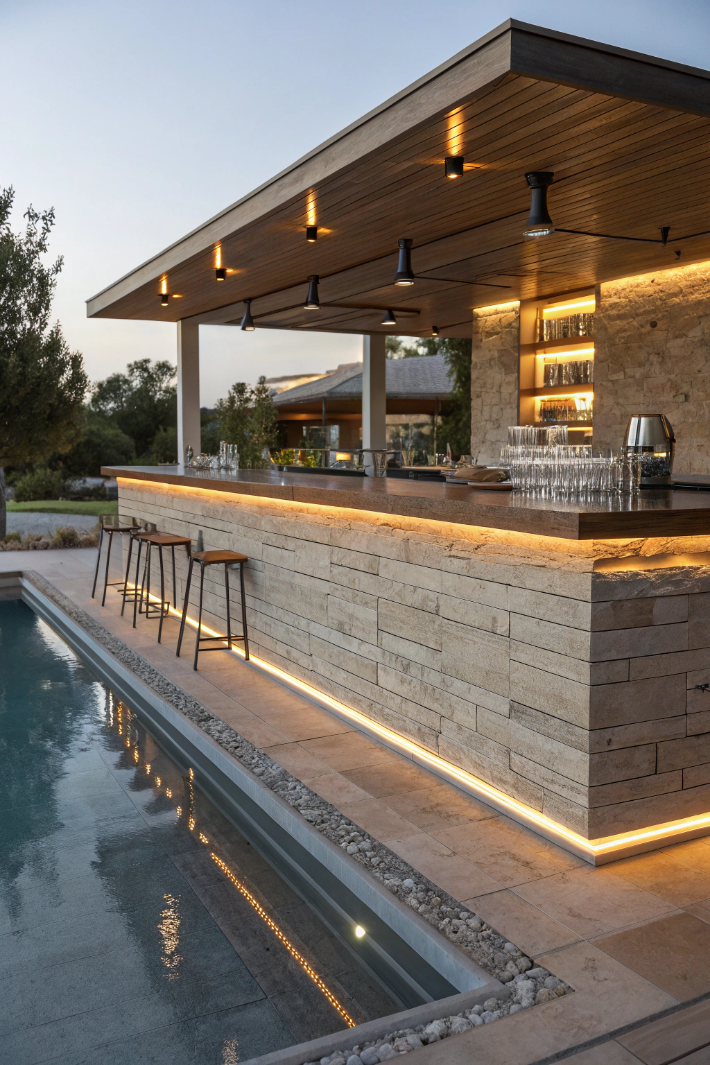 The Allure of Poolside Bar Designs with Illuminated Accents